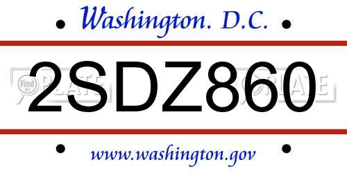 2SDZ860 District Of Columbia License Plate