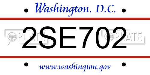 2SE702 District Of Columbia License Plate