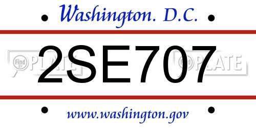 2SE707 District Of Columbia License Plate