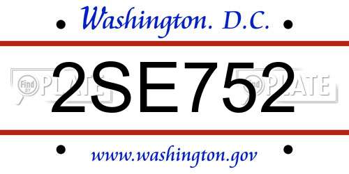 2SE752 District Of Columbia License Plate