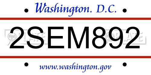 2SEM892 District Of Columbia License Plate
