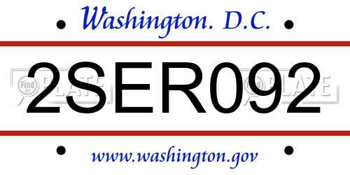 2SER092 District Of Columbia License Plate