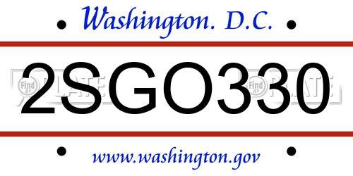 2SGO330 District Of Columbia License Plate