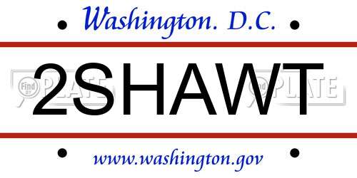 2SHAWT District Of Columbia License Plate