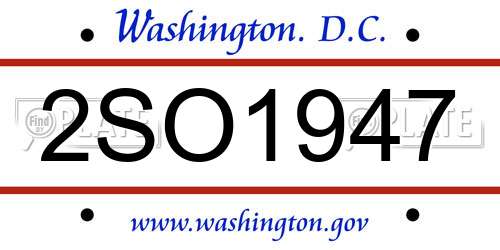 2SO1947 District Of Columbia License Plate