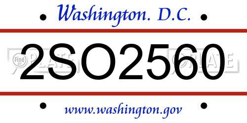 2SO2560 District Of Columbia License Plate