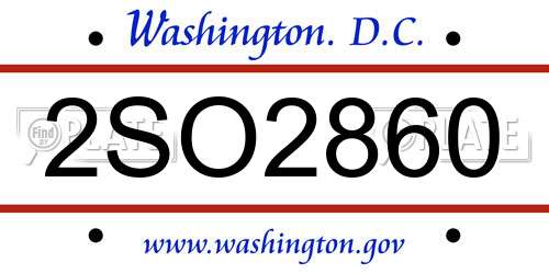 2SO2860 District Of Columbia License Plate