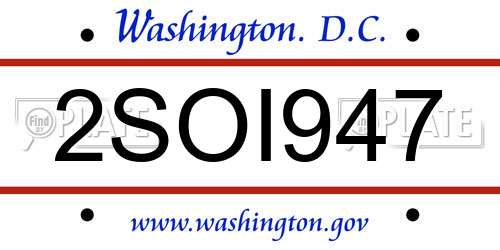 2SOI947 District Of Columbia License Plate