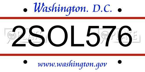 2SOL576 District Of Columbia License Plate