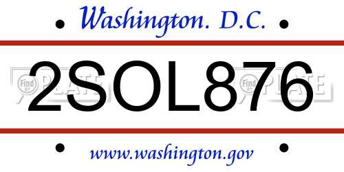 2SOL876 District Of Columbia License Plate