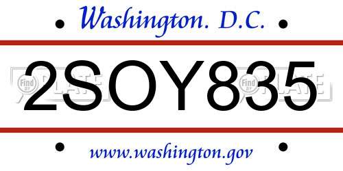 2SOY835 District Of Columbia License Plate