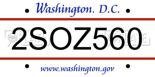 2SOZ560 District Of Columbia License Plate