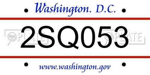 2SQ053 District Of Columbia License Plate