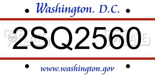 2SQ2560 District Of Columbia License Plate