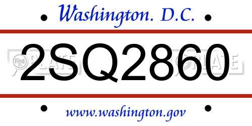 2SQ2860 District Of Columbia License Plate