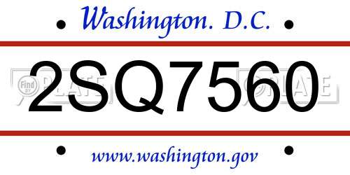 2SQ7560 District Of Columbia License Plate