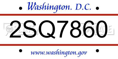 2SQ7860 District Of Columbia License Plate