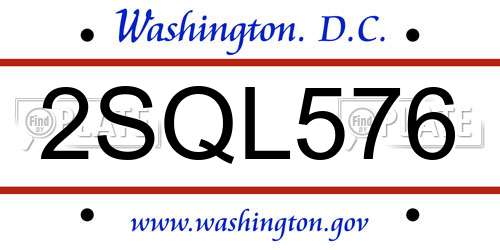 2SQL576 District Of Columbia License Plate