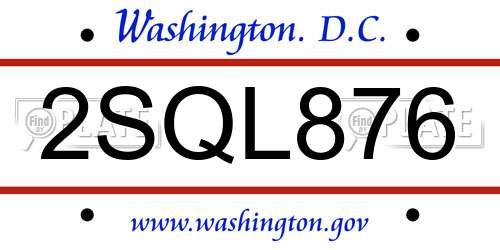 2SQL876 District Of Columbia License Plate
