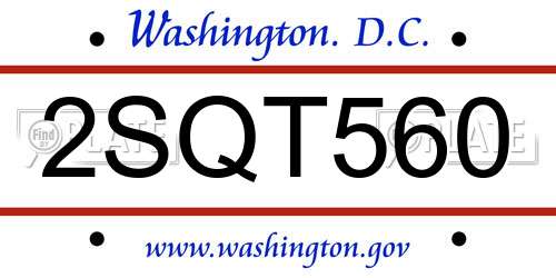 2SQT560 District Of Columbia License Plate