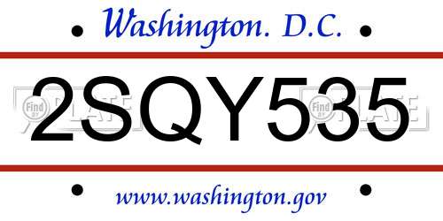 2SQY535 District Of Columbia License Plate