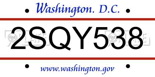 2SQY538 District Of Columbia License Plate