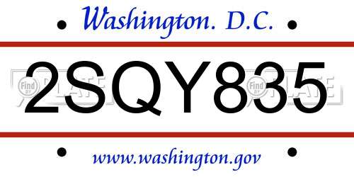 2SQY835 District Of Columbia License Plate