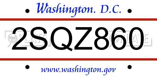 2SQZ860 District Of Columbia License Plate