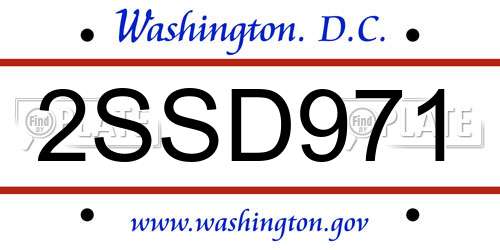 2SSD971 District Of Columbia License Plate