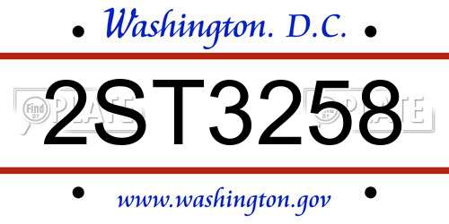 2ST3258 District Of Columbia License Plate