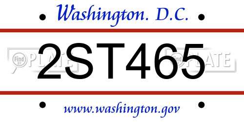 2ST465 District Of Columbia License Plate