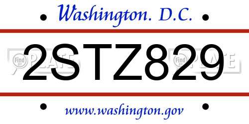 2STZ829 District Of Columbia License Plate