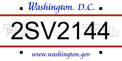 2SV2144 District Of Columbia License Plate