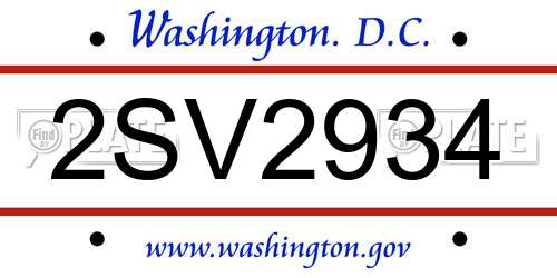 2SV2934 District Of Columbia License Plate