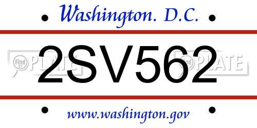 2SV562 District Of Columbia License Plate