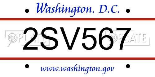 2SV567 District Of Columbia License Plate