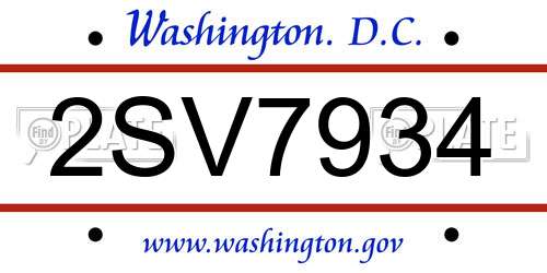 2SV7934 District Of Columbia License Plate