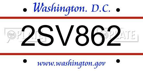 2SV862 District Of Columbia License Plate