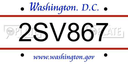 2SV867 District Of Columbia License Plate