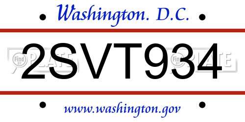 2SVT934 District Of Columbia License Plate