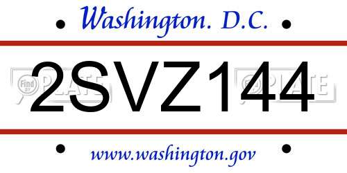 2SVZ144 District Of Columbia License Plate