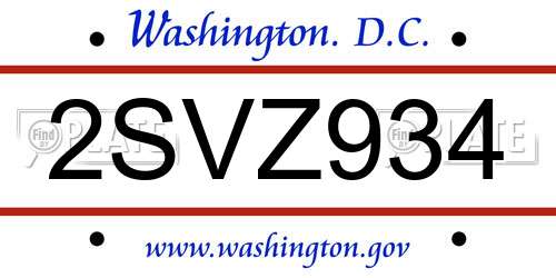 2SVZ934 District Of Columbia License Plate
