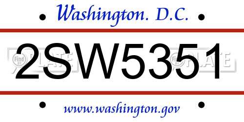 2SW5351 District Of Columbia License Plate