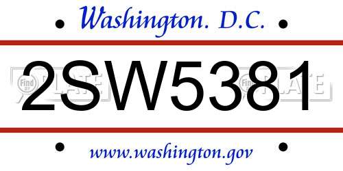 2SW5381 District Of Columbia License Plate