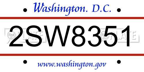 2SW8351 District Of Columbia License Plate