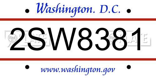 2SW8381 District Of Columbia License Plate