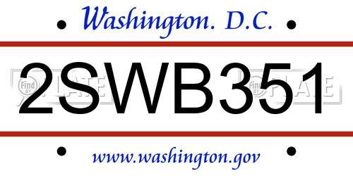 2SWB351 District Of Columbia License Plate