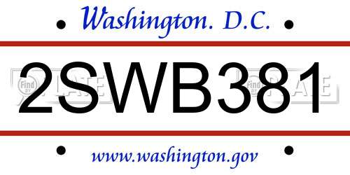 2SWB381 District Of Columbia License Plate