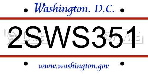 2SWS351 District Of Columbia License Plate