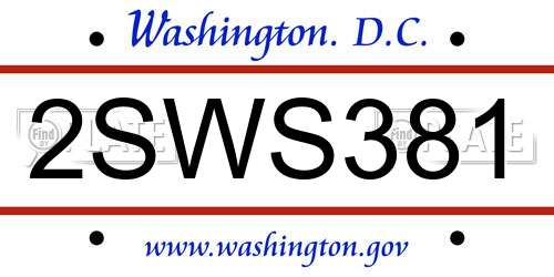 2SWS381 District Of Columbia License Plate